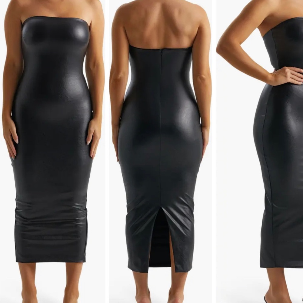 Naked Wardrobe Faux Leather Strapless Dress